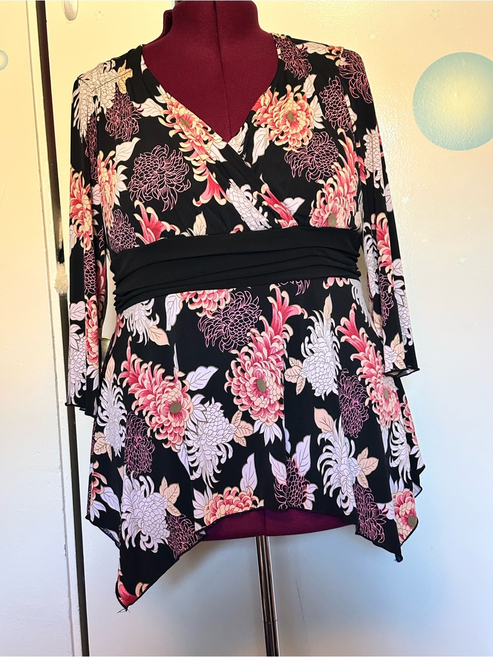Rare Vintage Y2K j.t.b. Woman Floral Wrap-Style Black Women's Top